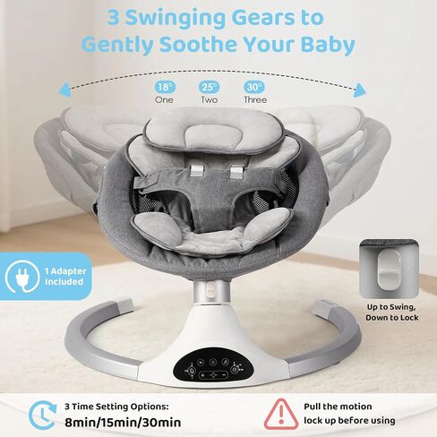 KIDINIX Baby Swings for Infants, Bluetooth Infant Swing with Music Speaker, 3 Seat Positions, 3 Speeds for Newborn Boy Girl, Indoor & Outdoor Use, Black in Kuwait