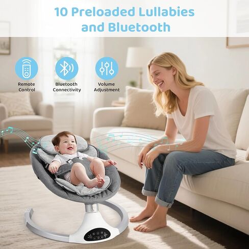 KIDINIX Baby Swings for Infants, Bluetooth Infant Swing with Music Speaker, 3 Seat Positions, 3 Speeds for Newborn Boy Girl, Indoor & Outdoor Use, Black in Kuwait