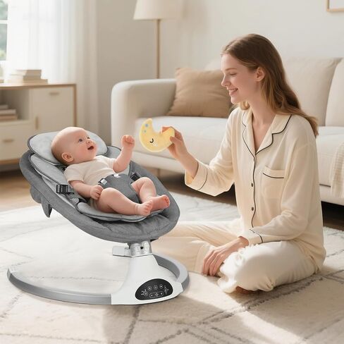KIDINIX Baby Swings for Infants, Bluetooth Infant Swing with Music Speaker, 3 Seat Positions, 3 Speeds for Newborn Boy Girl, Indoor & Outdoor Use, Black in Kuwait
