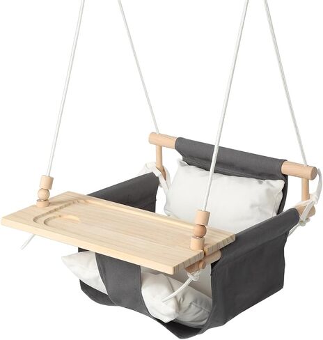 KINSPORY Toddler Swing, High Back Baby Swing with Detachable Tray (Grey) | Canvas seat with soft cushion, safety buckle, Adjustable 57-71 inch, weight limit 130lb, indoor and outdoor use, Playground in Kuwait