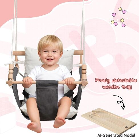 KINSPORY Toddler Swing, High Back Baby Swing with Detachable Tray (Grey) | Canvas seat with soft cushion, safety buckle, Adjustable 57-71 inch, weight limit 130lb, indoor and outdoor use, Playground in Kuwait