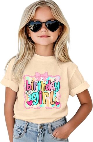 Bow Birthday Girl Shirts for Kid Toddler Girls Birthday Outfit B-Day T-Shirt Gift Party Tees Short Sleeve Tops 2-8Y in Kuwait
