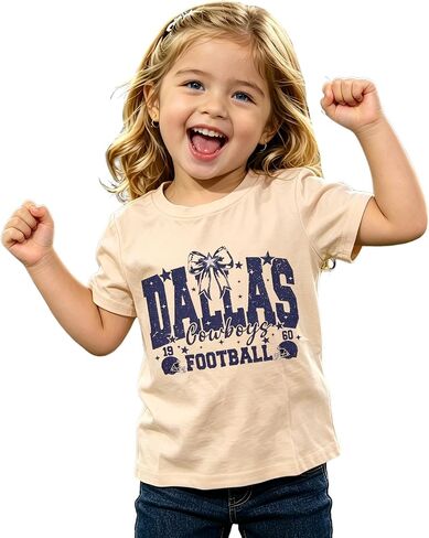 BOUTIKOME Football Shirts for Toddler Girl Cowboy Game Day T Shirts Bow Star Graphic Tee Team Sports Fans Lover Tops in Kuwait