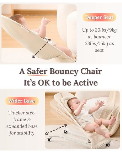 Cuddo Baby Bouncer 100% Cotton Wheelable, with Head Support, 0-12M -Beige | 3 Level Adjustable, Fodable, Portable Bouncy Chair in Kuwait