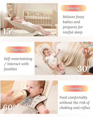 Cuddo Baby Bouncer 100% Cotton Wheelable, with Head Support, 0-12M -Beige | 3 Level Adjustable, Fodable, Portable Bouncy Chair in Kuwait