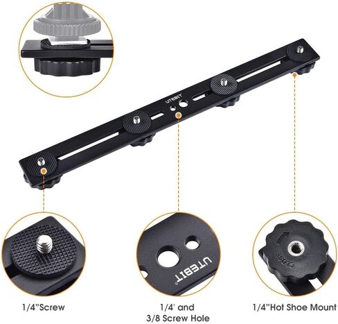 UTEBIT Long Dual Speedlite Tripod Mount Bracket Extension Bar | 11 inch Tripod Mount with 1/4'' Hot Shoe, Straight Flash Mount 1/4-3/8 Thread Hole Flash Bracket for LED Light,DSLR Camera in Kuwait