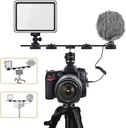 UTEBIT Long Dual Speedlite Tripod Mount Bracket Extension Bar | 11 inch Tripod Mount with 1/4'' Hot Shoe, Straight Flash Mount 1/4-3/8 Thread Hole Flash Bracket for LED Light,DSLR Camera in Kuwait