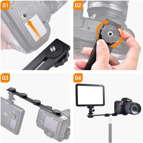 UTEBIT Long Dual Speedlite Tripod Mount Bracket Extension Bar | 11 inch Tripod Mount with 1/4'' Hot Shoe, Straight Flash Mount 1/4-3/8 Thread Hole Flash Bracket for LED Light,DSLR Camera in Kuwait
