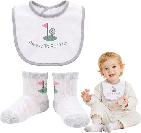 Mepase Toddler Baby Bib and Sock Set Unisex Golf Soft Cotton Microfiber Golf Stuff Clothes Supplies Outfit Bibs Socks for Baby Shower Toddler Newborn Girls Boys Infant Feeding Gifts in Kuwait