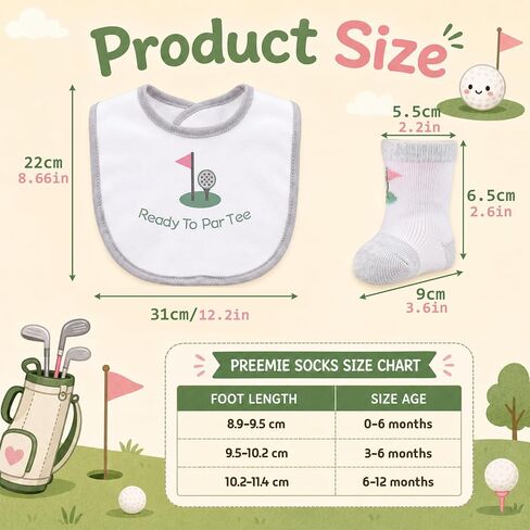 Mepase Toddler Baby Bib and Sock Set Unisex Golf Soft Cotton Microfiber Golf Stuff Clothes Supplies Outfit Bibs Socks for Baby Shower Toddler Newborn Girls Boys Infant Feeding Gifts in Kuwait