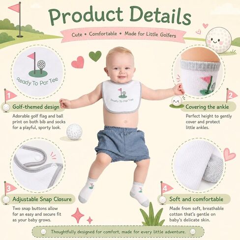 Mepase Toddler Baby Bib and Sock Set Unisex Golf Soft Cotton Microfiber Golf Stuff Clothes Supplies Outfit Bibs Socks for Baby Shower Toddler Newborn Girls Boys Infant Feeding Gifts in Kuwait