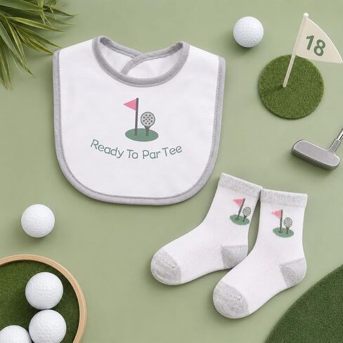 Mepase Toddler Baby Bib and Sock Set Unisex Golf Soft Cotton Microfiber Golf Stuff Clothes Supplies Outfit Bibs Socks for Baby Shower Toddler Newborn Girls Boys Infant Feeding Gifts in Kuwait