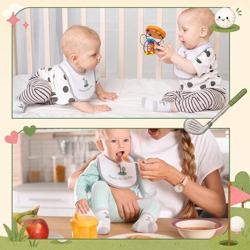 Mepase Toddler Baby Bib and Sock Set Unisex Golf Soft Cotton Microfiber Golf Stuff Clothes Supplies Outfit Bibs Socks for Baby Shower Toddler Newborn Girls Boys Infant Feeding Gifts in Kuwait