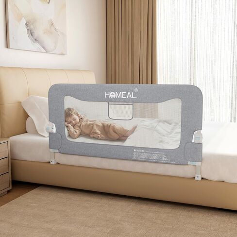 HOMEAL Bed Rail for Toddlers，47" x 26" Grey, Long Tall Foldable Baby Bed Rail Guard for Easy Use and Storage, U-Shaped Base Width Increased by 4", Suitable for Twin, Full, Queen, King Size Bed in Kuwait