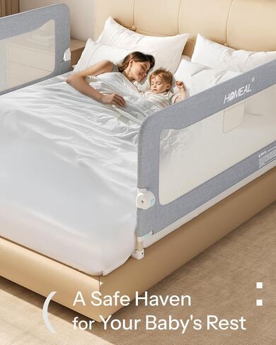 HOMEAL Bed Rail for Toddlers，47" x 26" Grey, Long Tall Foldable Baby Bed Rail Guard for Easy Use and Storage, U-Shaped Base Width Increased by 4", Suitable for Twin, Full, Queen, King Size Bed in Kuwait