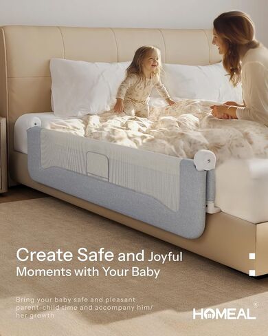 HOMEAL Bed Rail for Toddlers，47" x 26" Grey, Long Tall Foldable Baby Bed Rail Guard for Easy Use and Storage, U-Shaped Base Width Increased by 4", Suitable for Twin, Full, Queen, King Size Bed in Kuwait
