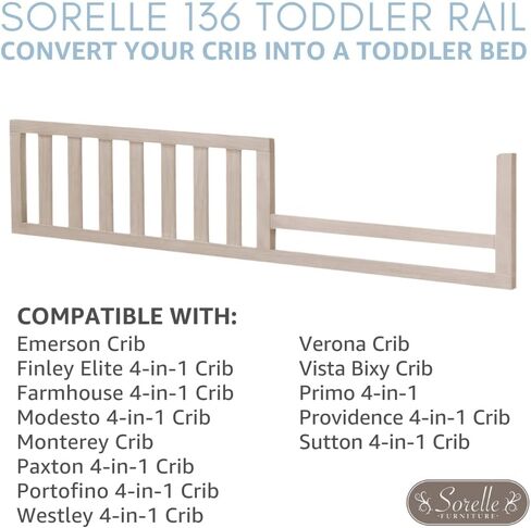 Sorelle Furniture Toddler Rails and Full-Size Bed Adult Rails, Sorelle Wood Bed Rail & Crib Conversion Kit, Converts Sorelle Furniture Crib to Toddler Bed and Full-Size Bed, # 136 - Brushed Ivory in Kuwait