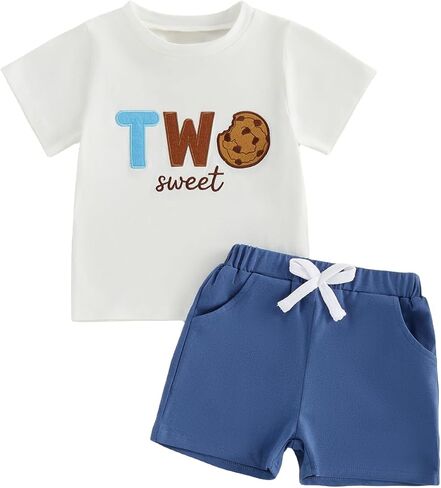 Baby Boy 1st 2nd Birthday Outfit One Sweet Boy Cookie Shirt Set | One Two Year Old Boy Birthday Outfit, Two Sweet Short Sleeve T-Shirt Shorts Set, 2Pcs Summer Clothes in Kuwait