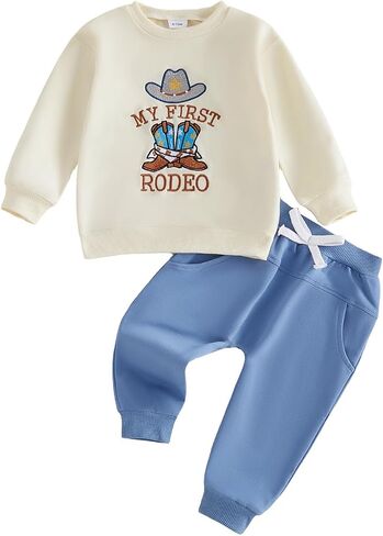 FYBITBO Fall Winter Baby Boy Outfit My First Rodeo Cowboy Sweatshirt Long Sleeve Shirt Pants 12 18 Month Old Clothes Sets in Kuwait