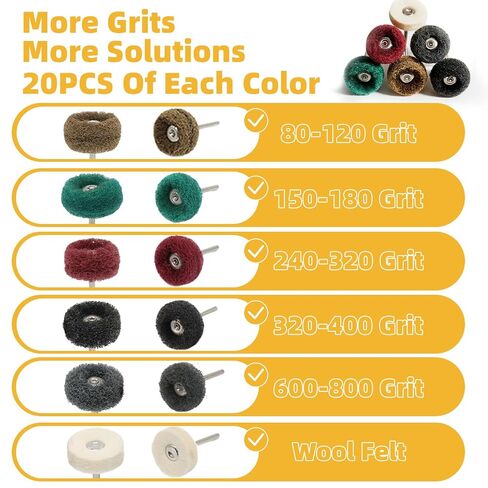 BURMONG 120 Pcs Polishing Kit for Dremel, Abrasive Buffing Wheels 1/8 Inch Shank for Rotary Tool, Polishing Wheels for Metal Wood Jewelry DIY Sanding in Kuwait