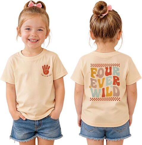 4th Birthday Shirt Girl Four Ever Wild T-Shirt 4 Year Old Toddler Girls Birthday Party Outfit B-Day Tee Tops in Kuwait