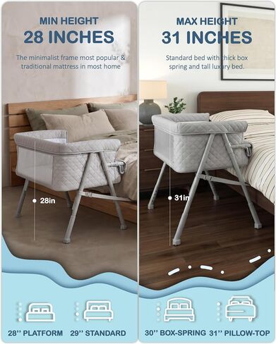 Bassinet Bedside Sleeper, Baby Crib for Newborn, Baby Bassinets Bedside Sleeper with 4 Auto-Lock & Adjustable Height, Breathable Mesh & Mattress, Bedside Bassinet in Kuwait