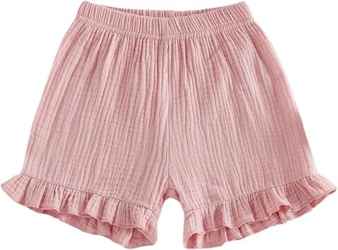 BeQeuewll Toddler Baby Girl Shorts Solid Cotton Linen Summer Clothes Ruffled Elastic Waist Loose Harem Bottoms 6M-4T in Kuwait
