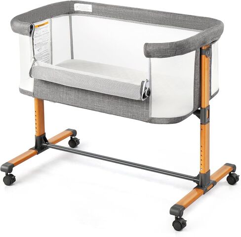 Ktaxon Baby Bassinet Bedside Bassinet, Baby Cradle with Machine-Washable Sheets, Four-Sided Breathable Mesh, 6 Height Adjustable, 360°Swivel Wheel with Brake, Elegant Wood Grain Leg (Light Grey) in Kuwait