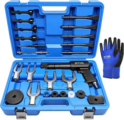 ZKTOOL 27PCS Air Hammer Kit - Functional Powerful Pneumatic Hammer Piece Chisel Set, 2500BPM Quick Change Retainer Air Hammer with Shovel Heads and Ball Joint Separator Set - Carrying Case & Gloves in Kuwait