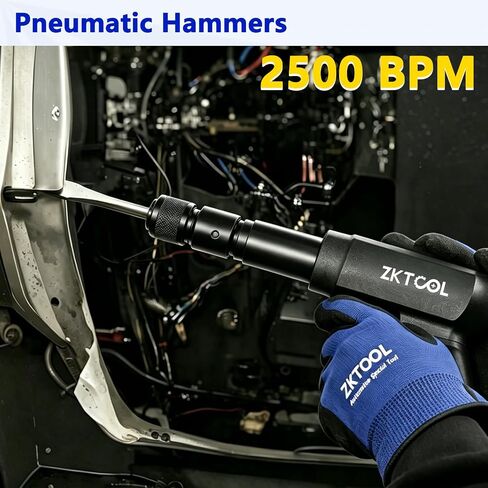 ZKTOOL 27PCS Air Hammer Kit - Functional Powerful Pneumatic Hammer Piece Chisel Set, 2500BPM Quick Change Retainer Air Hammer with Shovel Heads and Ball Joint Separator Set - Carrying Case & Gloves in Kuwait