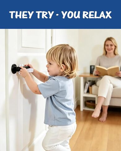 Yunkey Child Proof Door Lever Lock (6-Pack) - Low-Profile Design Helps Prevent Toddlers & Pets from Opening Doors, Fits Standard Lever Handles, 3M Adhesive, No Drill, Removes Cleanly in Kuwait