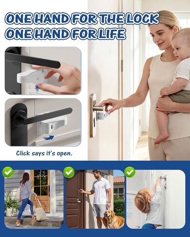 Yunkey Child Proof Door Lever Lock (6-Pack) - Low-Profile Design Helps Prevent Toddlers & Pets from Opening Doors, Fits Standard Lever Handles, 3M Adhesive, No Drill, Removes Cleanly in Kuwait