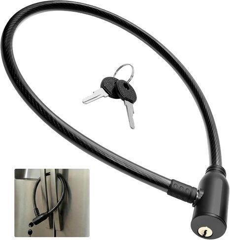 23.6'' Locks for Cabinets with Key, 0.31-inch Thick Braided Steel Cable Refrigerator Lock, Zinc Alloy Security Lock for French Door Fridges, Freezers, Cabinets, and Windows - Childproof & Tamper-Proof in Kuwait