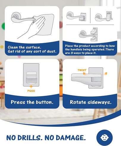Yunkey Child Proof Door Lever Lock (6-Pack) - Low-Profile Design Helps Prevent Toddlers & Pets from Opening Doors, Fits Standard Lever Handles, 3M Adhesive, No Drill, Removes Cleanly in Kuwait