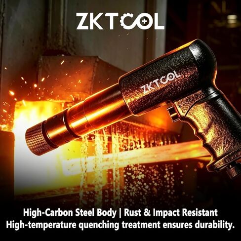 ZKTOOL 27PCS Air Hammer Kit - Functional Powerful Pneumatic Hammer Piece Chisel Set, 2500BPM Quick Change Retainer Air Hammer with Shovel Heads and Ball Joint Separator Set - Carrying Case & Gloves in Kuwait