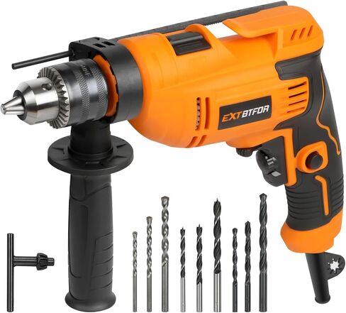 5.8Amp Hammer Drill,1/2" Variable Speed 9 Bits,Aauxiliary Handle | Corded Electric Hammer Drill Multi-angle Aauxiliary Handle for wood, concrete, and plastic in Kuwait