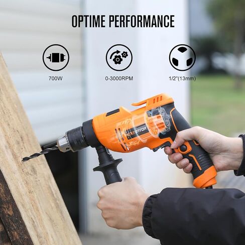5.8Amp Hammer Drill,1/2" Variable Speed 9 Bits,Aauxiliary Handle | Corded Electric Hammer Drill Multi-angle Aauxiliary Handle for wood, concrete, and plastic in Kuwait