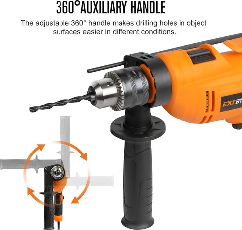 5.8Amp Hammer Drill,1/2" Variable Speed 9 Bits,Aauxiliary Handle | Corded Electric Hammer Drill Multi-angle Aauxiliary Handle for wood, concrete, and plastic in Kuwait