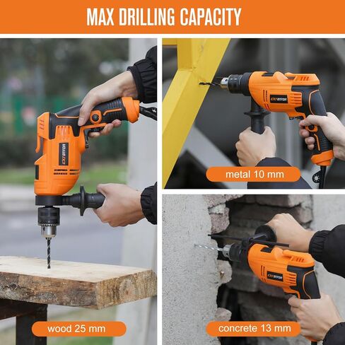 5.8Amp Hammer Drill,1/2" Variable Speed 9 Bits,Aauxiliary Handle | Corded Electric Hammer Drill Multi-angle Aauxiliary Handle for wood, concrete, and plastic in Kuwait