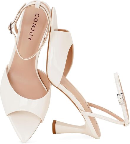 High Heels for Women Peep Pointed Toe Kitten Heeled Sandals Strappy Flared Heels Elegant Leather Sandals Comfortable Chic Summer Prom Wedding Sexy Dress Shoes in Kuwait