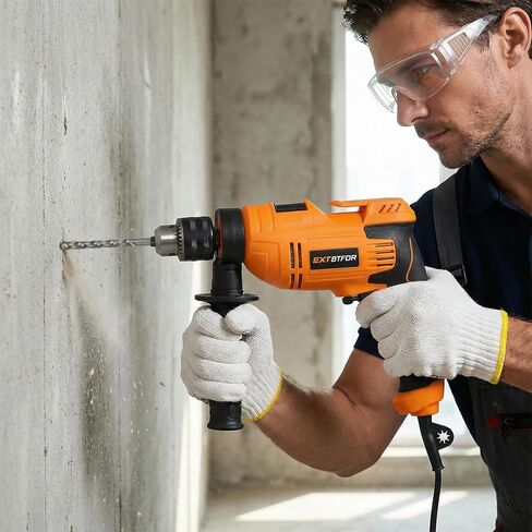 5.8Amp Hammer Drill,1/2" Variable Speed 9 Bits,Aauxiliary Handle | Corded Electric Hammer Drill Multi-angle Aauxiliary Handle for wood, concrete, and plastic in Kuwait