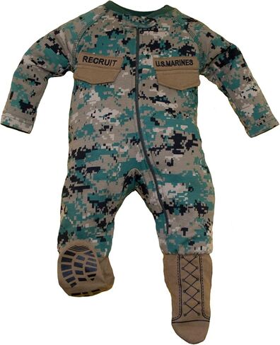 TROOPER TC U.S.M.C. Baby Boys Woodland Camo Crawler with Recruit Boots in Kuwait