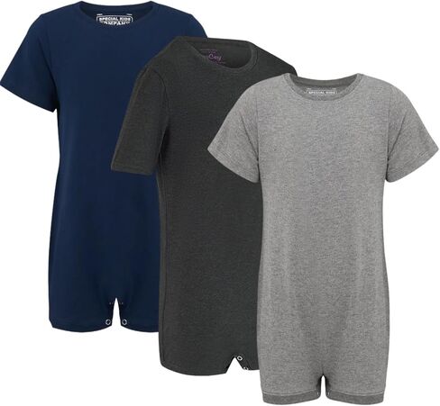 SpecialKids.Company Kaycey Adaptive Clothing Kids, Short Sleeve Popper Vest Bodysuit, Snap Crotch Closure, Soft Cotton in Kuwait
