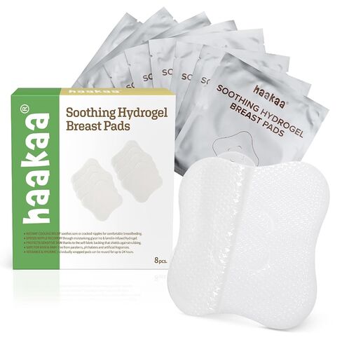 haakaa Hydrogel Nipple Pads with Lanolin, 8 PCS Individually Wrapped | Cooling hydrogel nipple pads with lanolin for soothing comfort during breastfeeding and pumping, breastfeeding essential in Kuwait
