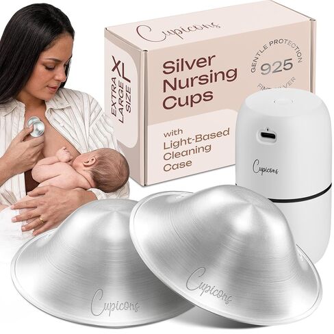 Nipple Shield Set, 925 Silver Nipple Covers Breastfeeding Soothing Nursing Cup w/Light-Based Cleaning Case for Cups, Pacifiers. Silver Nursing Cups Against Soreness and Cracks, Regular Size in Kuwait