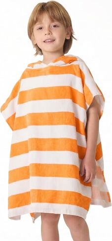 TBEZY Toddler Bath Towel Poncho Thick Cotton Striped Beach Towels for Kids Gifts (2-6, Blue) in Kuwait