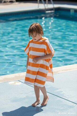 TBEZY Toddler Bath Towel Poncho Thick Cotton Striped Beach Towels for Kids Gifts (2-6, Blue) in Kuwait