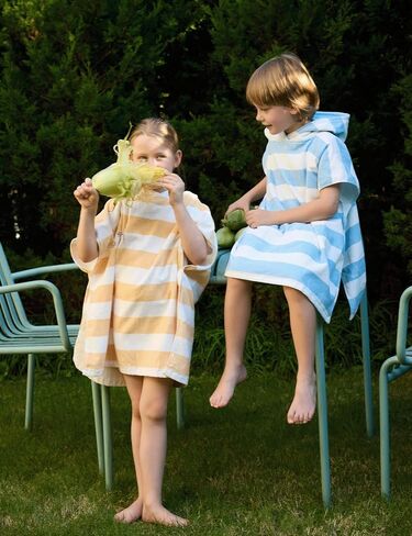 TBEZY Toddler Bath Towel Poncho Thick Cotton Striped Beach Towels for Kids Gifts (2-6, Blue) in Kuwait