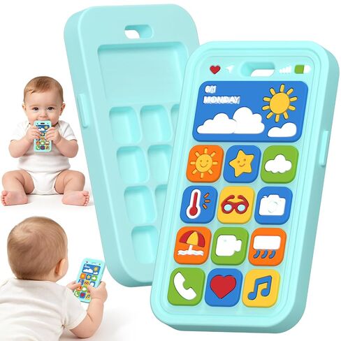 Baby Teething Toys Silicone Baby Phone Teether Over 3 Months | Sensory Chew Toys Baby Teether for Teething Relief - BPA Free Infant Toys Baby Shower Gifts (1, Black) in Kuwait