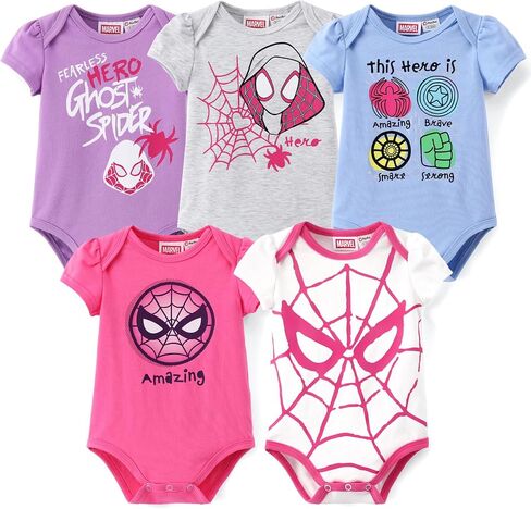 Disney Marvrl Princess Stitch Minnie Baby Girls Clothes, 5 Pack Short-Sleeve Bodysuits, Newborn to Infant Outfit, 0-18 Months in Kuwait